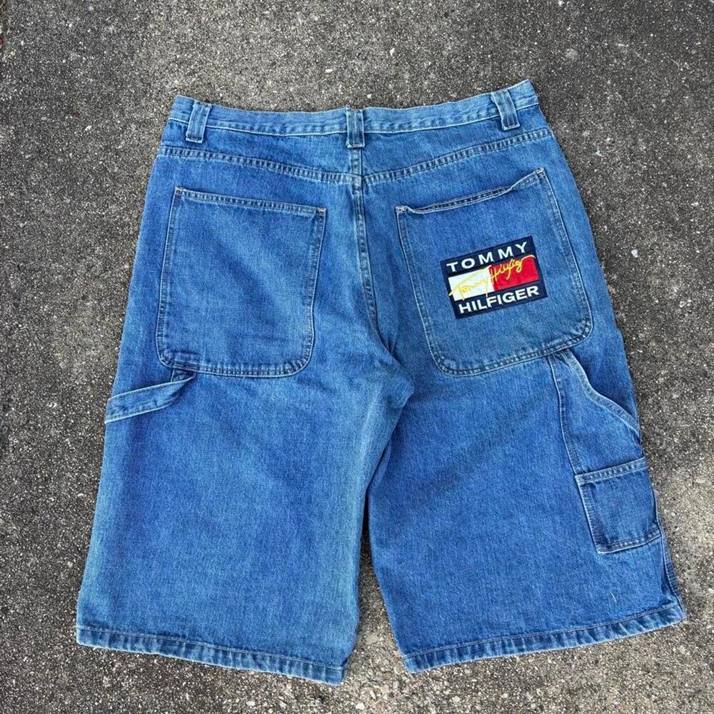 Vintage 90s Y2K style Tommy Hilfiger blue denim shorts